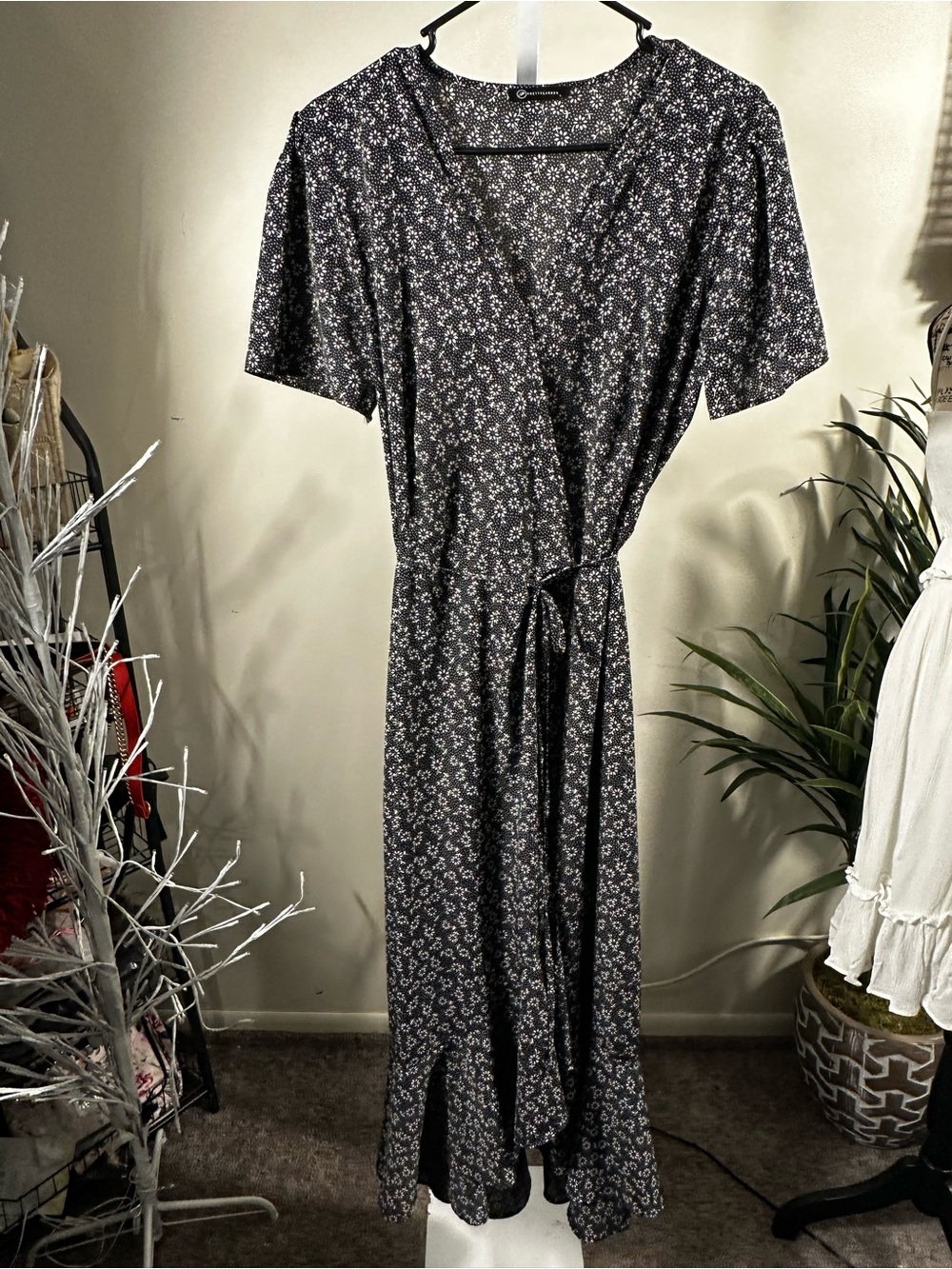 367. Pretty Garden Black Floral Wrap Maxi Dress